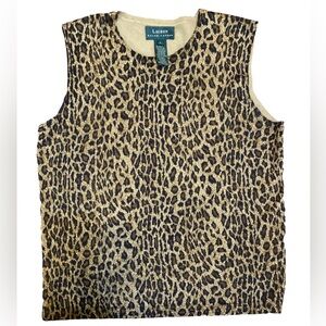 Ralph Lauren Leopard Print Silk Nylon Summer Sweater Vest - Large (L)
